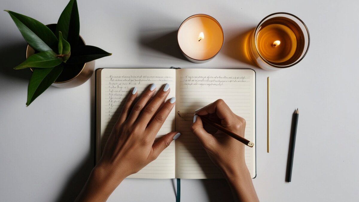 Journal and candle on a desk representing the practice of making intentional space for grief in daily life